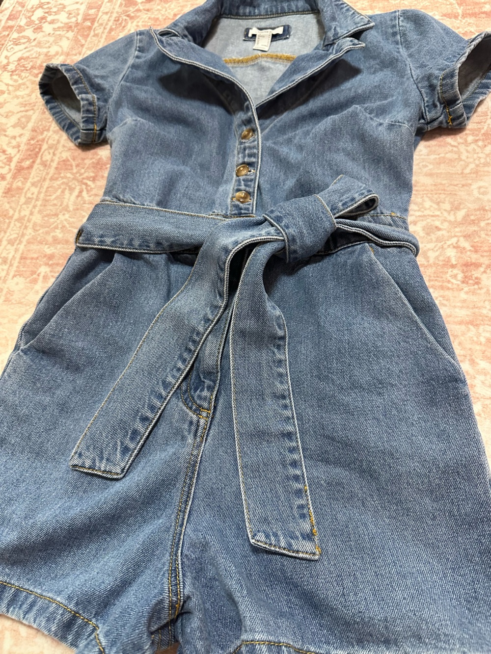 Belted 🩵 Denim Shorts Romper - Picture 3 of 14